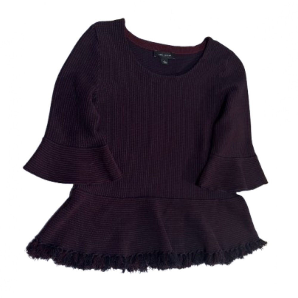 Ann Taylor Burgundy/Navy Blue Knit Peplum Sweater